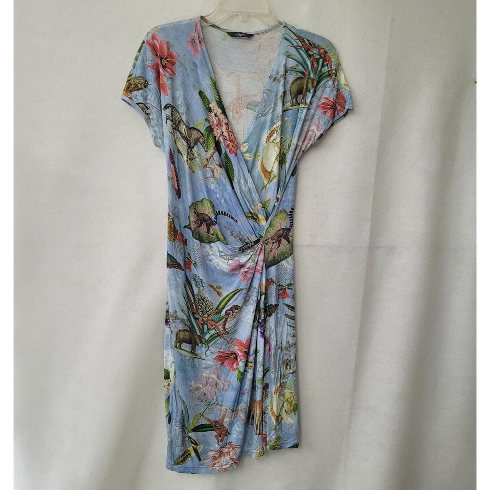 Princess Goes Hollywood Jungle Safari Animal Print Faux Wrap Dress Blue 40 US XS